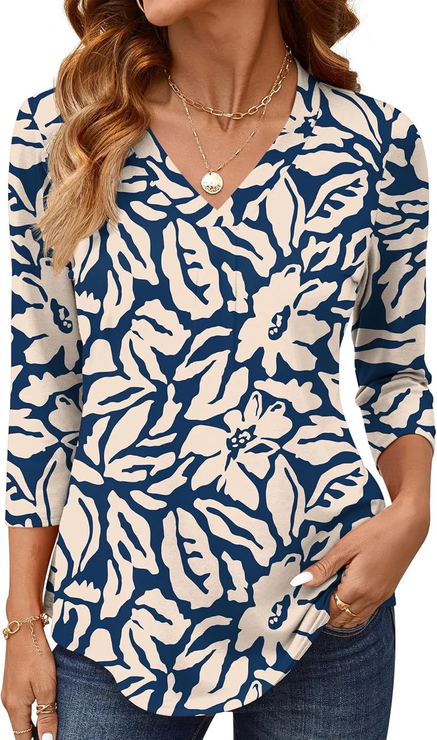AKEWEI 3/4 Length Sleeve Womens Tops V Neck T Shirts Dressy Casual Basic Summer Tees 2025