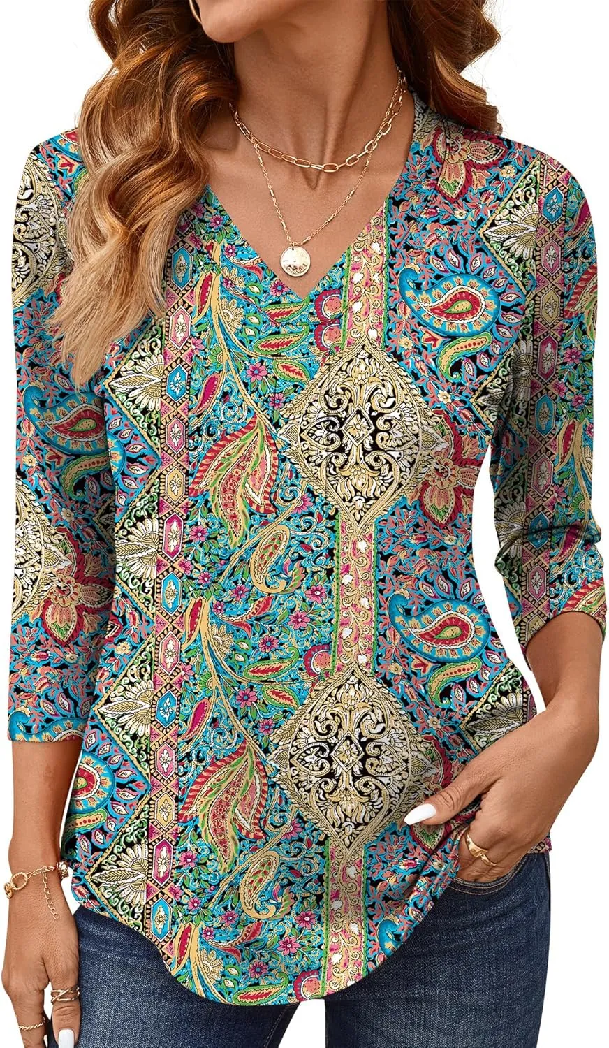 AKEWEI 3/4 Length Sleeve Womens Tops V Neck T Shirts Dressy Casual Basic Summer Tees 2025