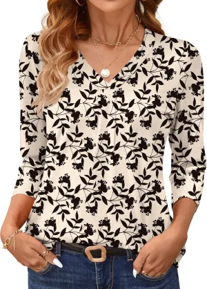 AKEWEI 3/4 Length Sleeve Womens Tops V Neck T Shirts Dressy Casual Basic Summer Tees 2025