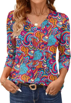 AKEWEI 3/4 Length Sleeve Womens Tops V Neck T Shirts Dressy Casual Basic Summer Tees 2025
