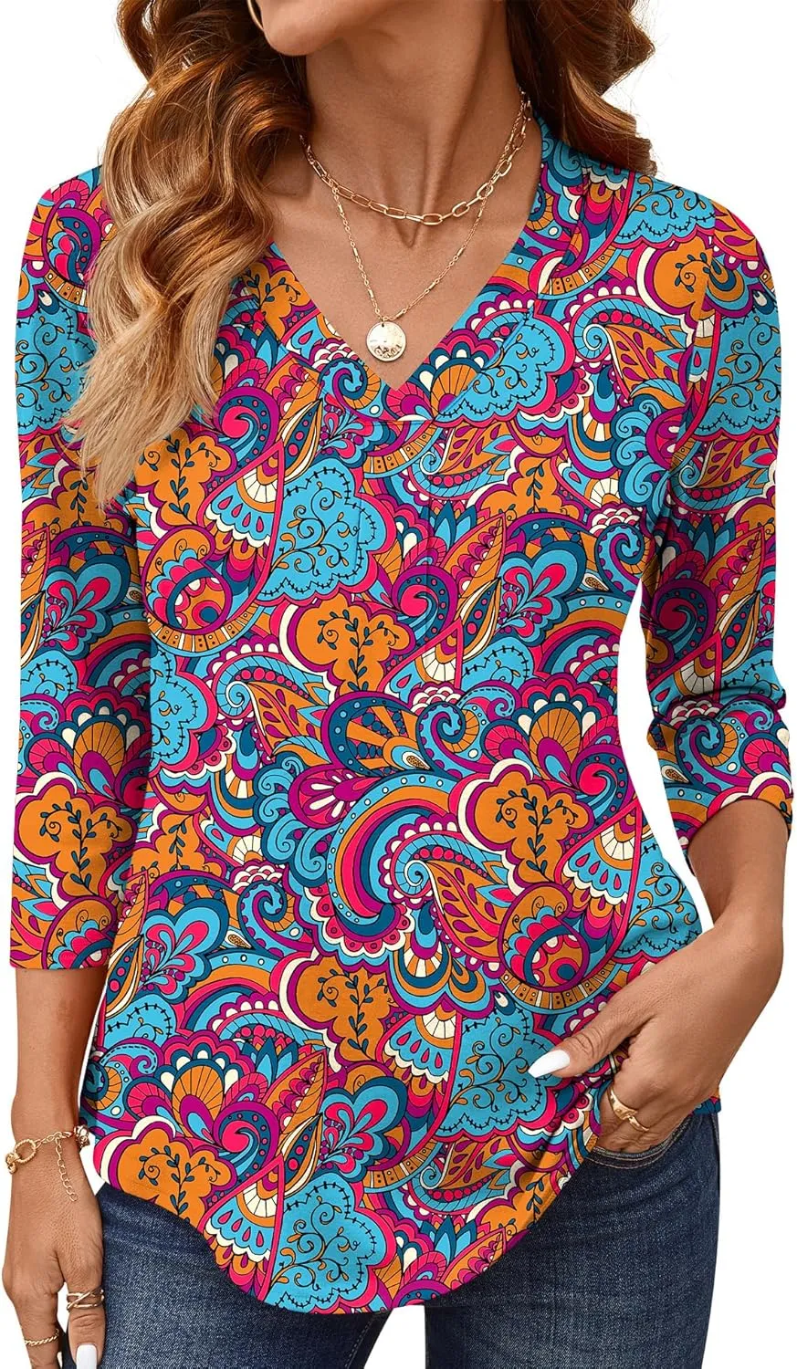 AKEWEI 3/4 Length Sleeve Womens Tops V Neck T Shirts Dressy Casual Basic Summer Tees 2025