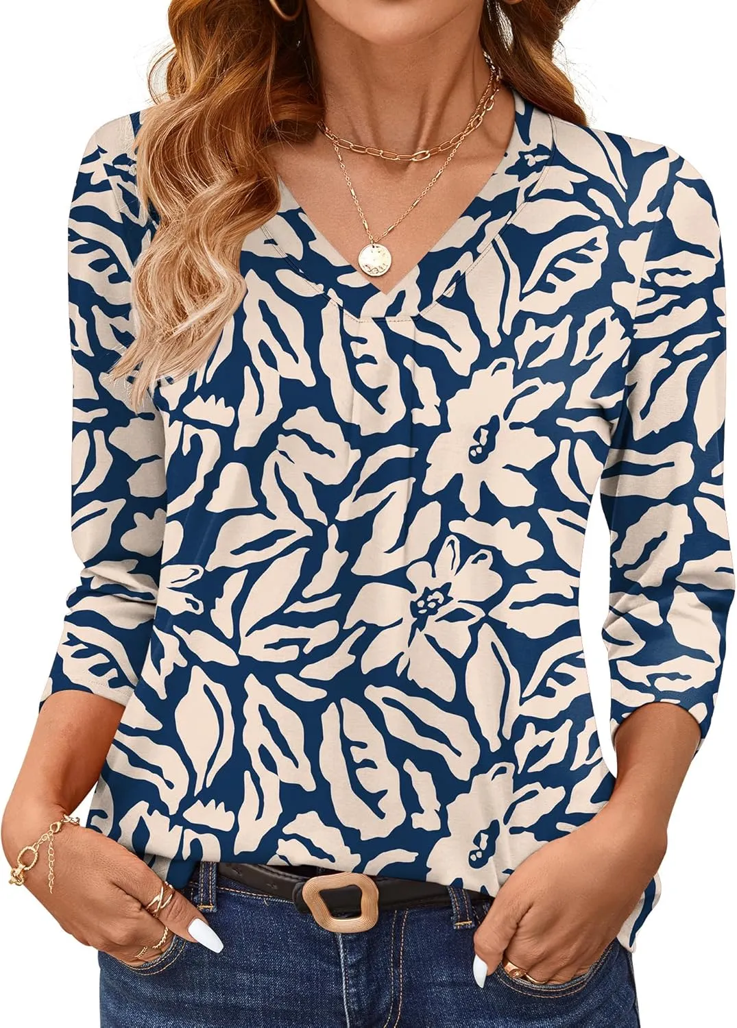 AKEWEI 3/4 Length Sleeve Womens Tops V Neck T Shirts Dressy Casual Basic Summer Tees 2025
