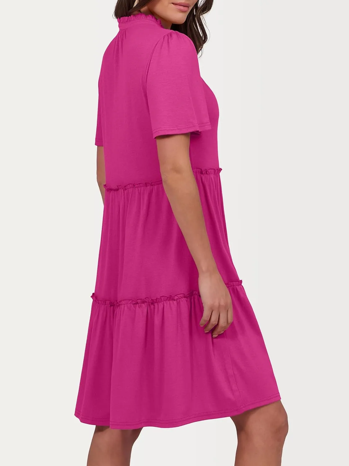 ANRABESS Womens Summer Casual Short Sleeve V Neck A line Tunic Dress Flowy Tiered Babydoll Mini Dress Beach Vacation Outfits