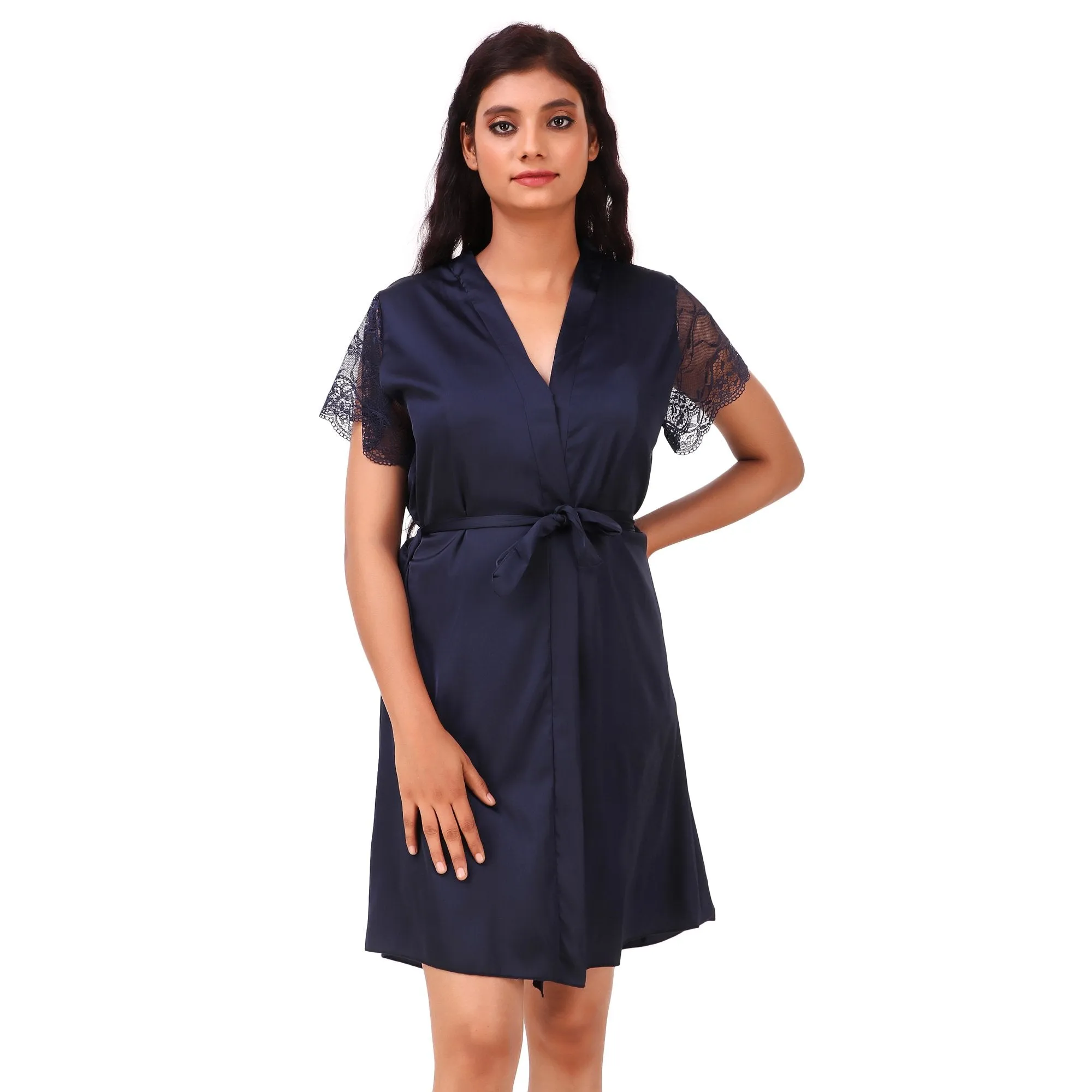 AXTZH-XNSS3P004 luxuriously Smooth satin Night Gown shorts with soft lace Accents - 3 pcs