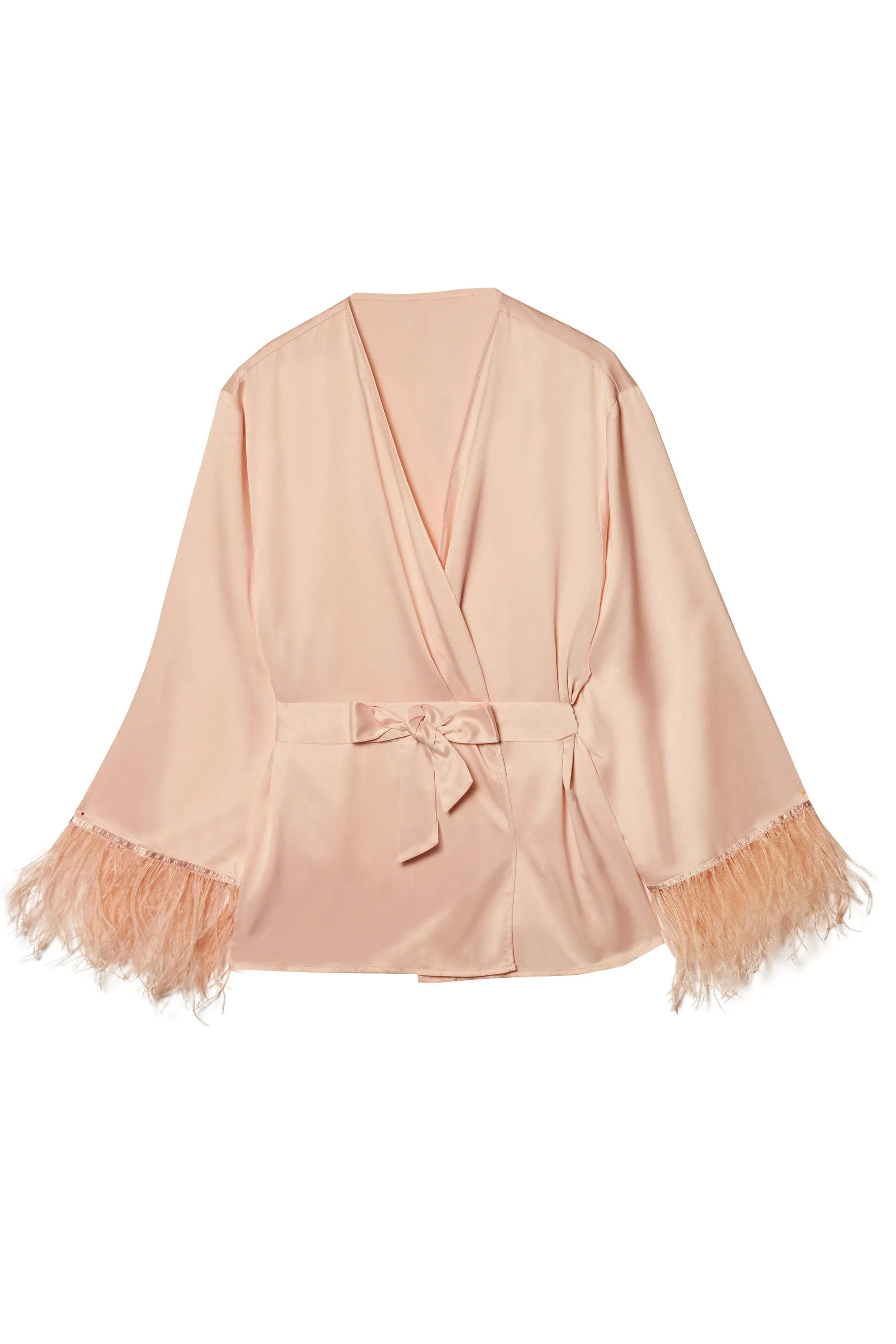 Cassiopeia Blush Pink Satin And Feather Kimono