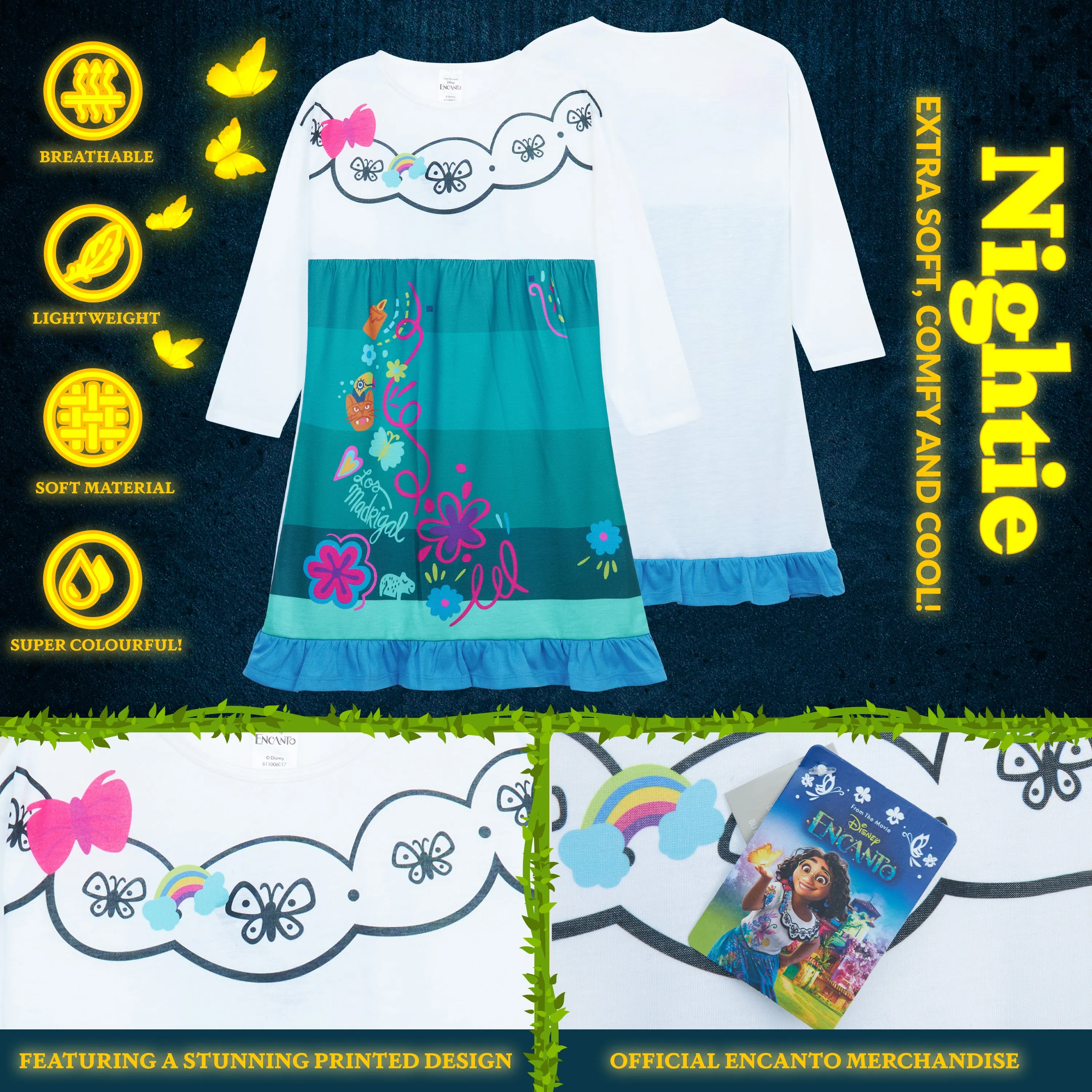 Disney Girls Nightdress, Encanto Long Sleeve Nightie for Girls