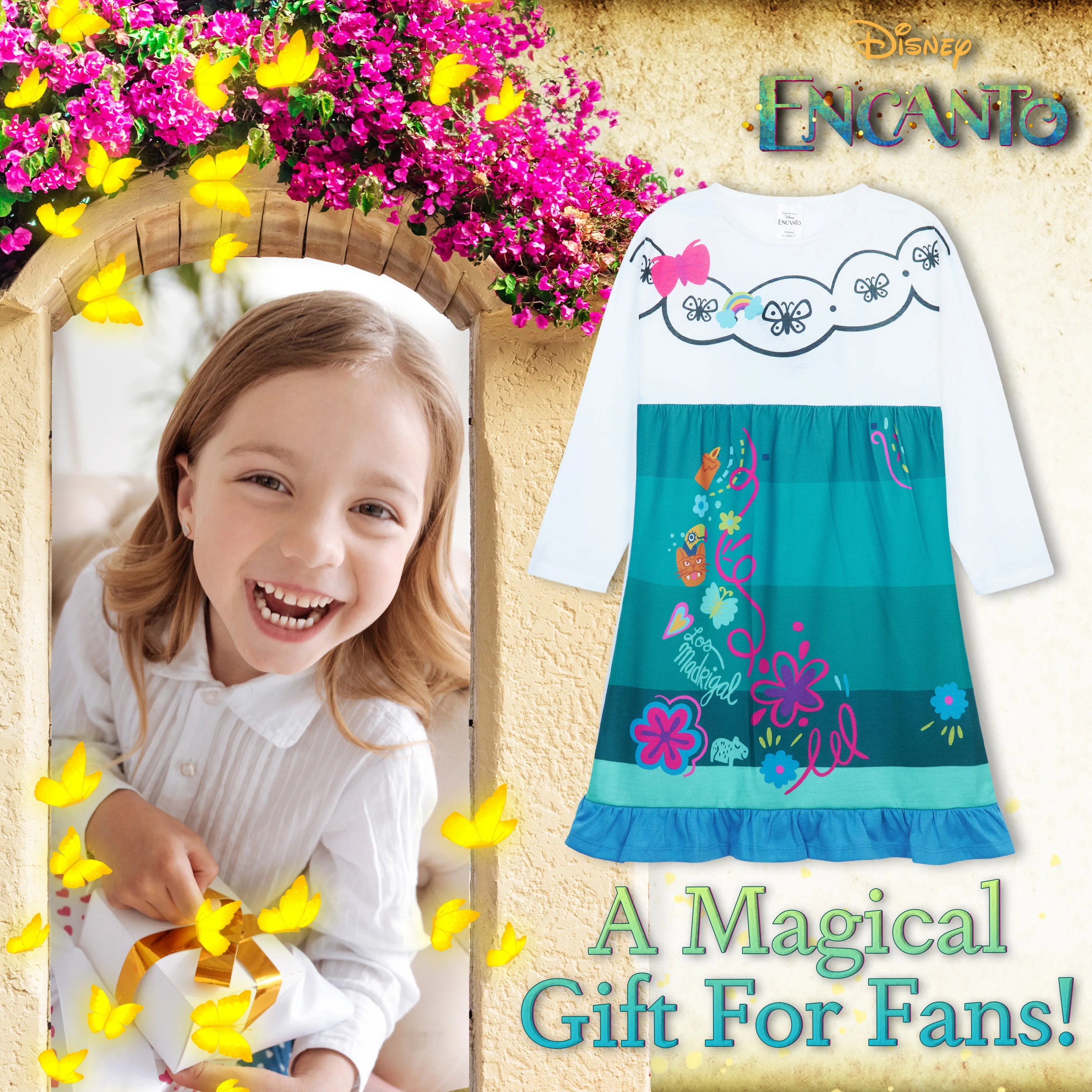 Disney Girls Nightdress, Encanto Long Sleeve Nightie for Girls