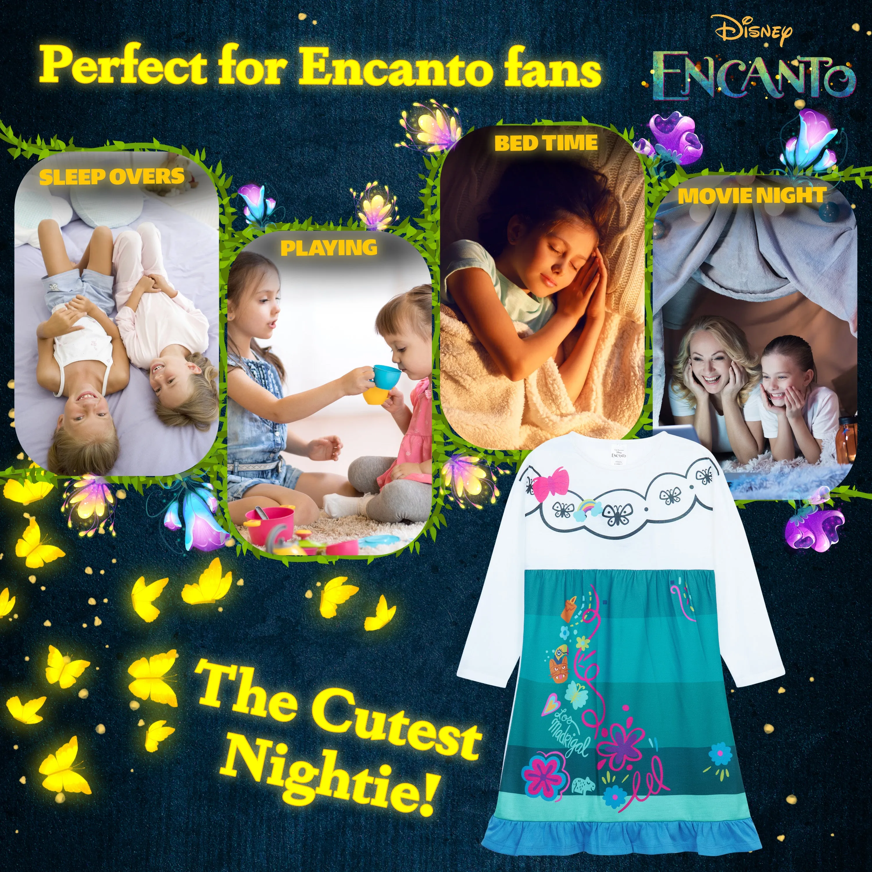 Disney Girls Nightdress, Encanto Long Sleeve Nightie for Girls