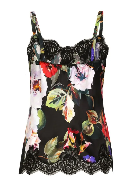 DOLCE & GABBANA - rose-print satin camisole