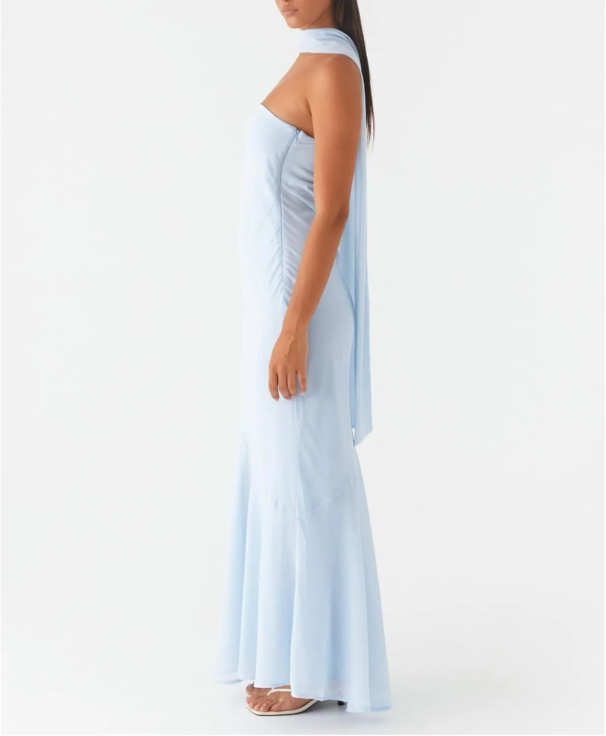 Floral Strapless Maxi Dress with Neck Scarf Sexy Backless Bodycon Tube Formal Long Dresses Flower Mesh Summer Sundress