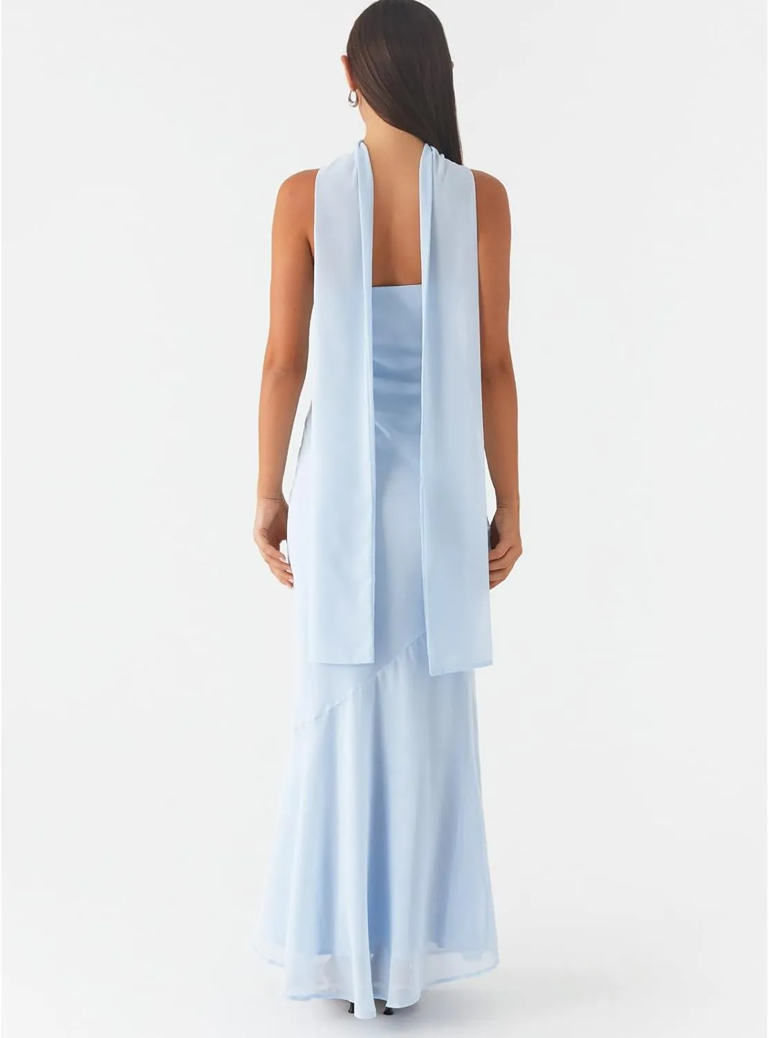 Floral Strapless Maxi Dress with Neck Scarf Sexy Backless Bodycon Tube Formal Long Dresses Flower Mesh Summer Sundress