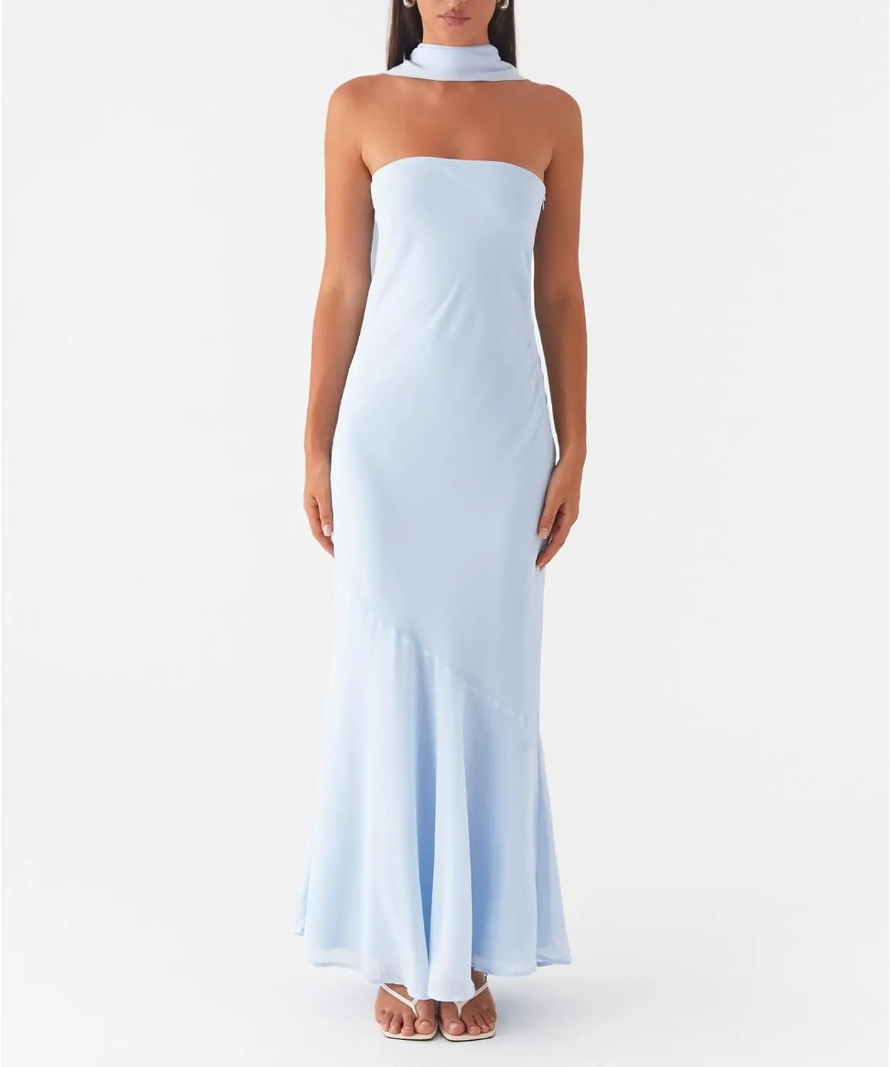 Floral Strapless Maxi Dress with Neck Scarf Sexy Backless Bodycon Tube Formal Long Dresses Flower Mesh Summer Sundress