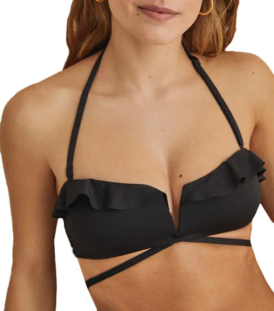 Flounced Bandeau Bikini Top Black