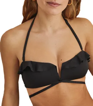 Flounced Bandeau Bikini Top Black