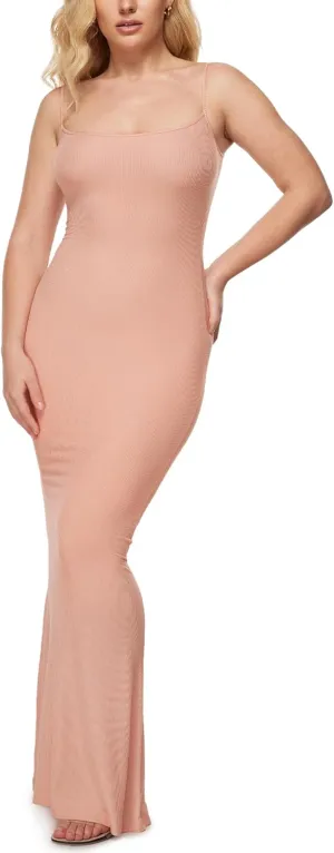 INLYRIC Women's Maxi Bodycon Dress Lounge Slip Spaghetti Strap Long Dresses Tank Ribbed Tight Dress Casual