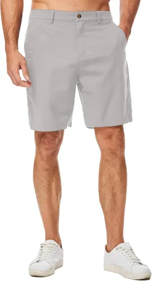 JMIERR Mens Casual 8" Cotton Linen Shorts - Button Waist Summer Beach Shorts with Pockets