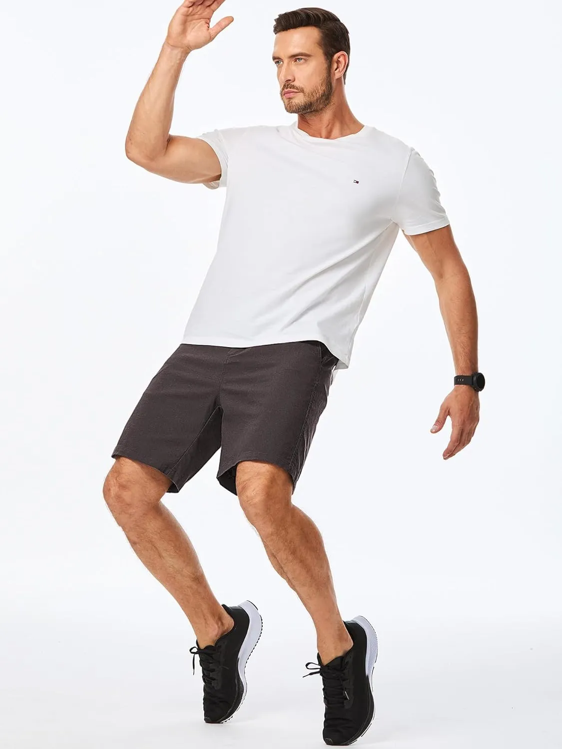 JMIERR Mens Casual 8" Cotton Linen Shorts - Button Waist Summer Beach Shorts with Pockets
