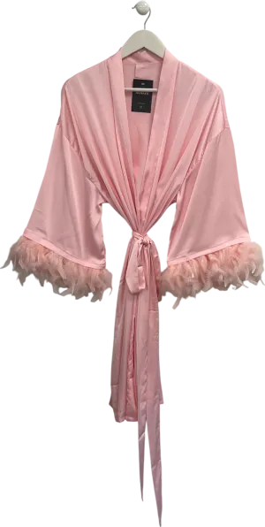 Kayali Pink Satin Feather Trimmed Robe UK S/M