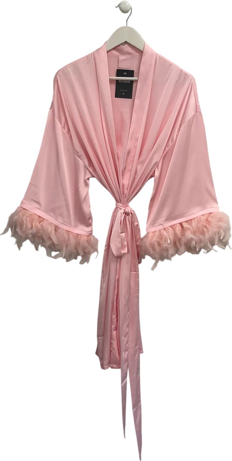 Kayali Pink Satin Feather Trimmed Robe UK S/M