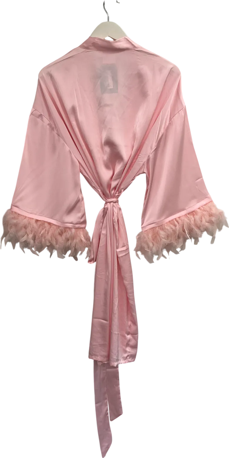 Kayali Pink Satin Feather Trimmed Robe UK S/M
