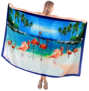 La Leela Women's Hawaiian Bikini Beach Wrap Sheer Sarong Swimming Bathing suit Beachwear Swim Dress Pareo Cover up Long 78"X42"  Blue 133888