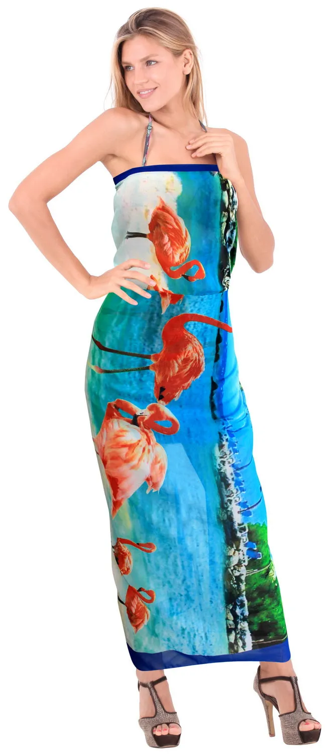 La Leela Women's Hawaiian Bikini Beach Wrap Sheer Sarong Swimming Bathing suit Beachwear Swim Dress Pareo Cover up Long 78"X42"  Blue 133888