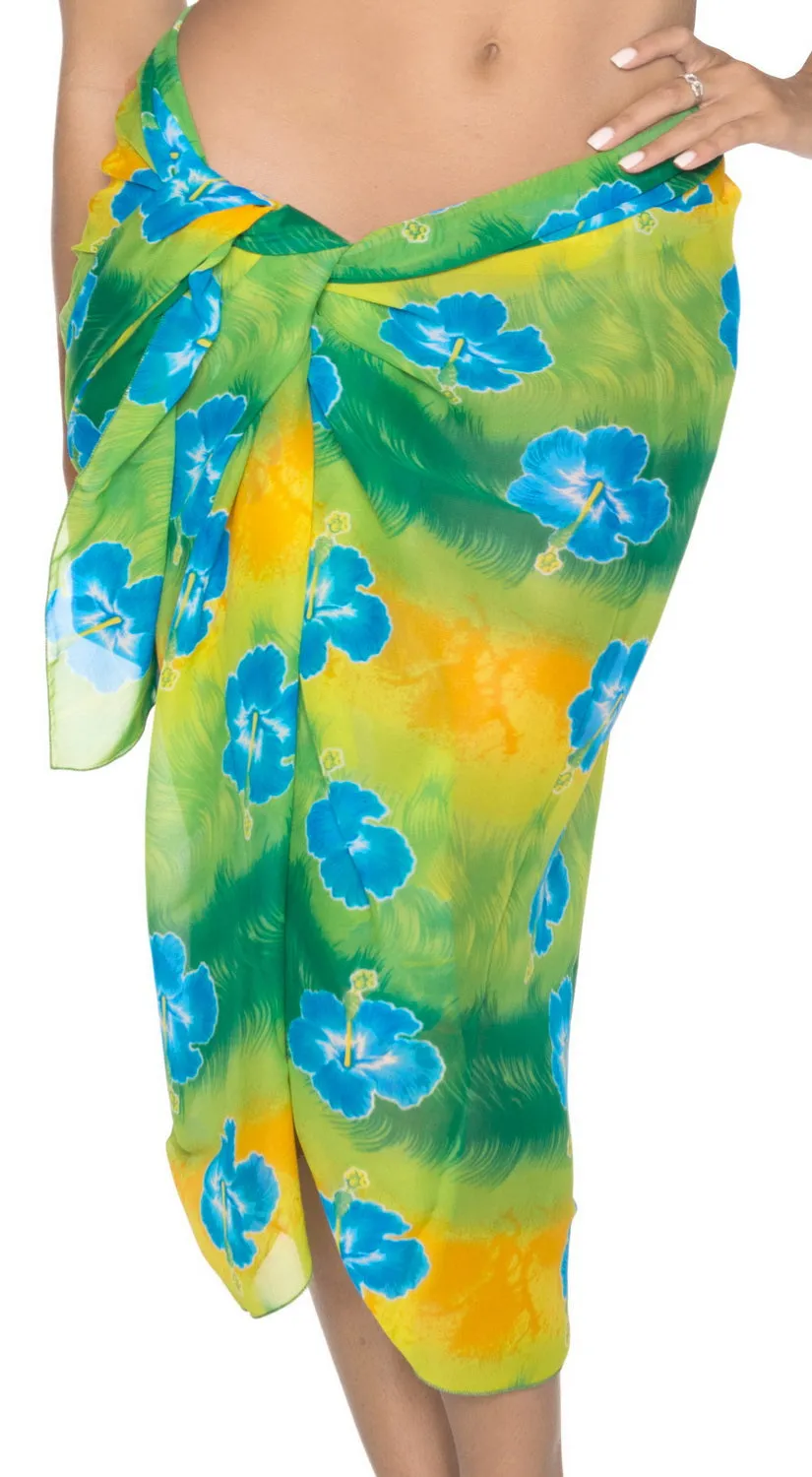 La Leela Women's Hawaiian Bikini Beach Wrap Sheer Sarong Swimming Bathing suit Beachwear Swim Dress Pareo Cover up Long 78"X42"  Green 104150