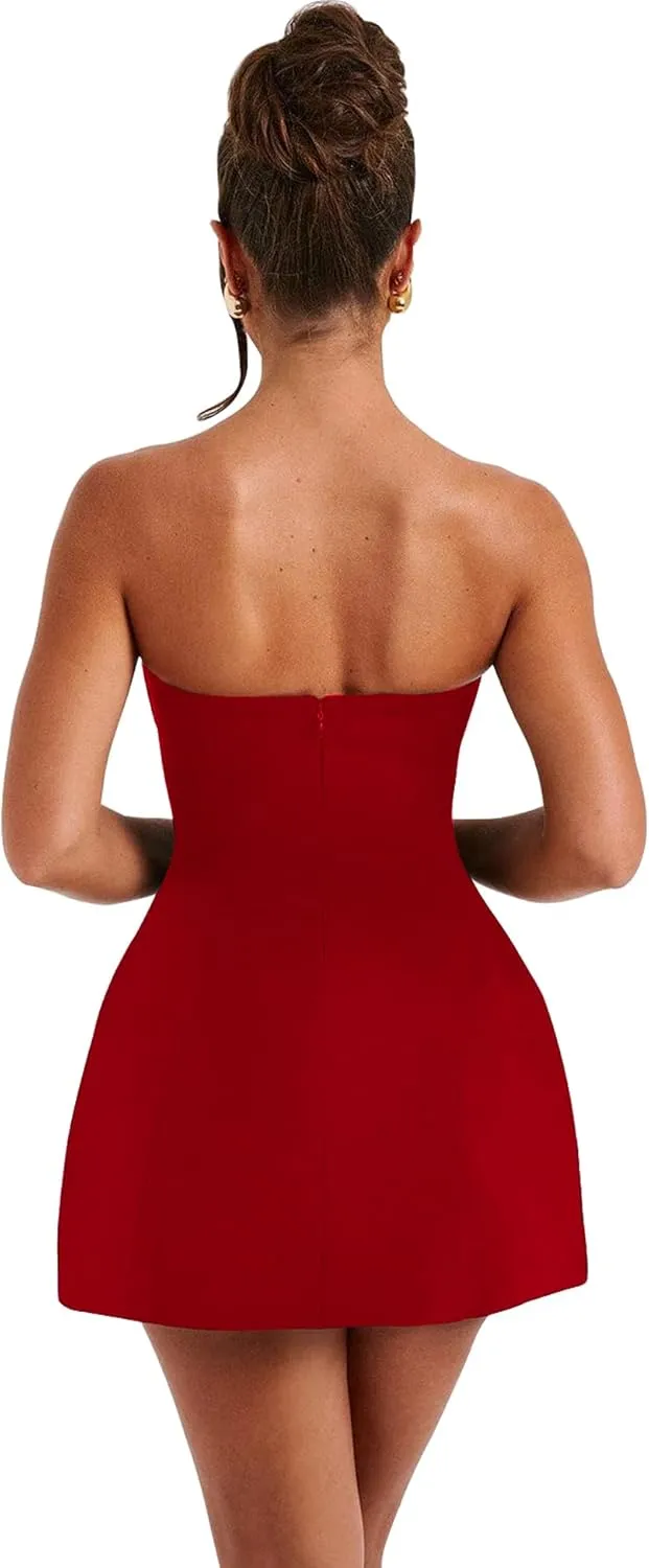 LuFeng Women's Sexy Strapless Backless Tube Top Bodycon Dress Sleeveless Cute A Line Mini Dresses