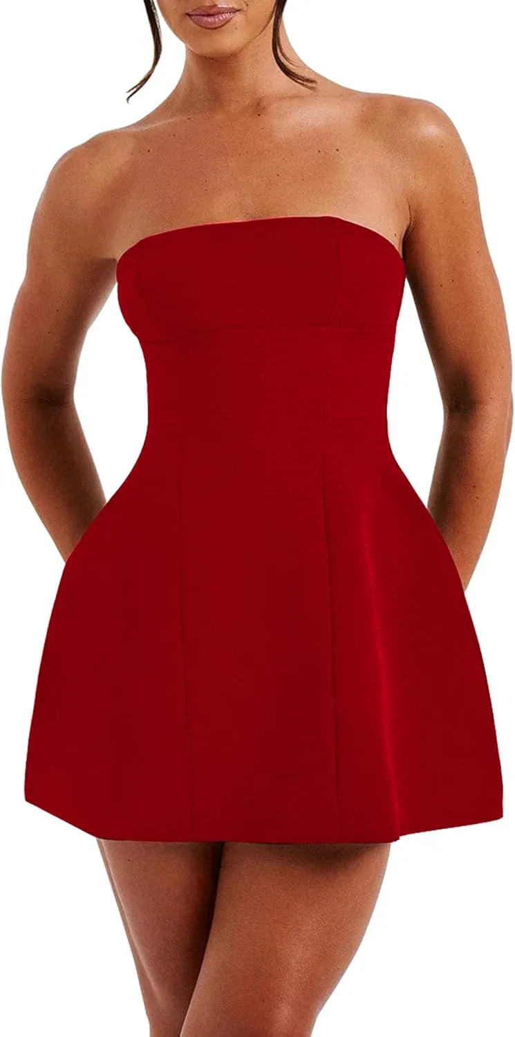 LuFeng Women's Sexy Strapless Backless Tube Top Bodycon Dress Sleeveless Cute A Line Mini Dresses