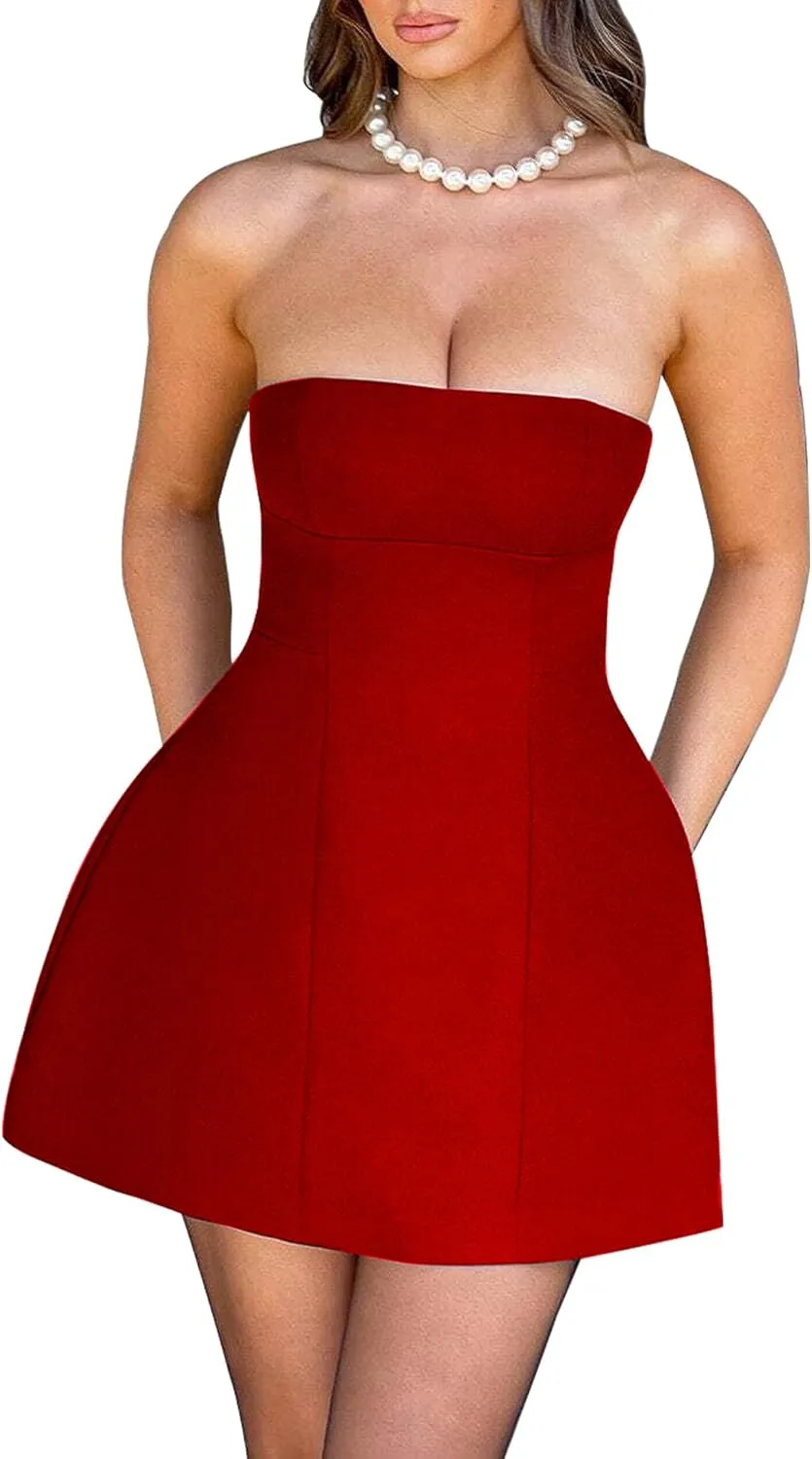 LuFeng Women's Sexy Strapless Backless Tube Top Bodycon Dress Sleeveless Cute A Line Mini Dresses