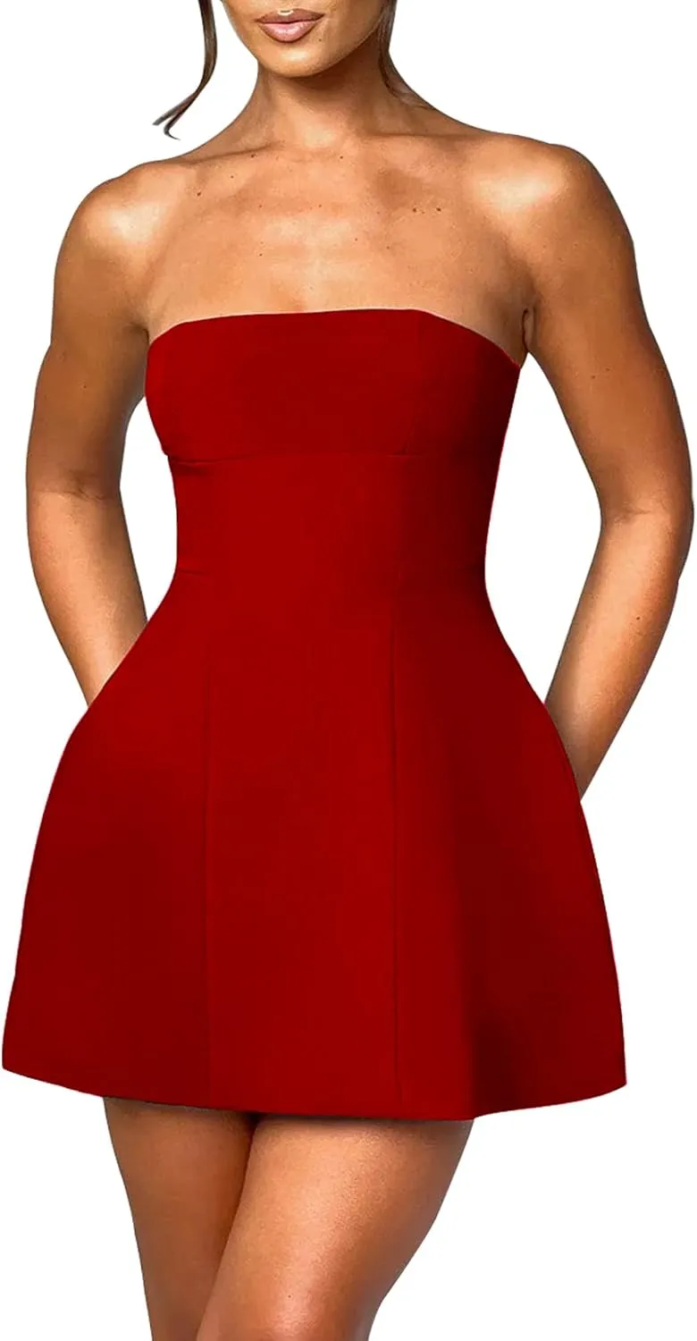 LuFeng Women's Sexy Strapless Backless Tube Top Bodycon Dress Sleeveless Cute A Line Mini Dresses