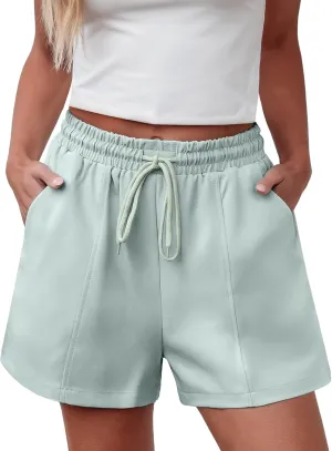 luvamia Casual Shorts for Women High Waisted Pull On Elastic Waist Drawstring Summer Trendy Beach Shorts with Pockets