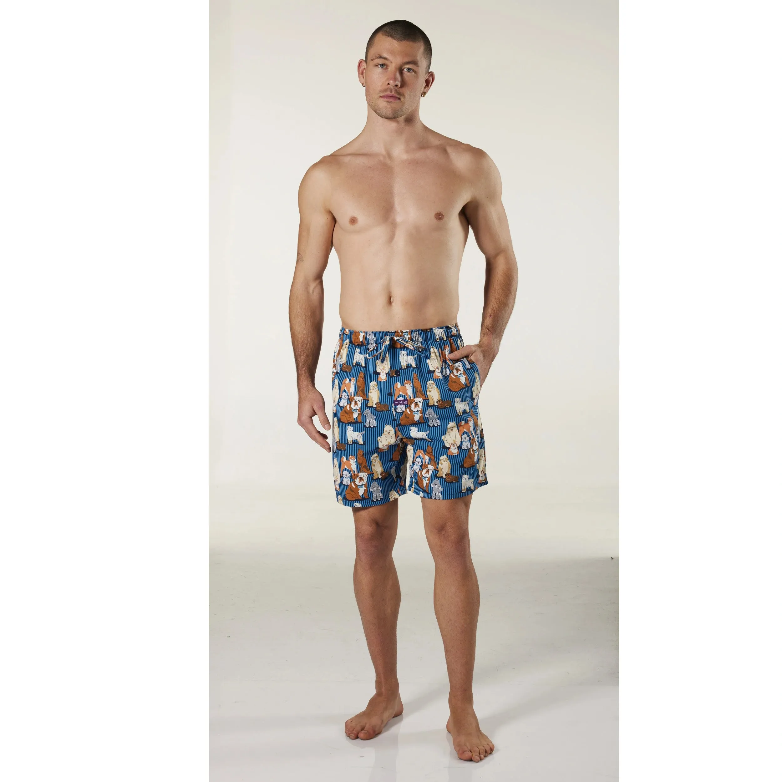 Men's Dog Stripe Cotton Sleep Shorts - Blue