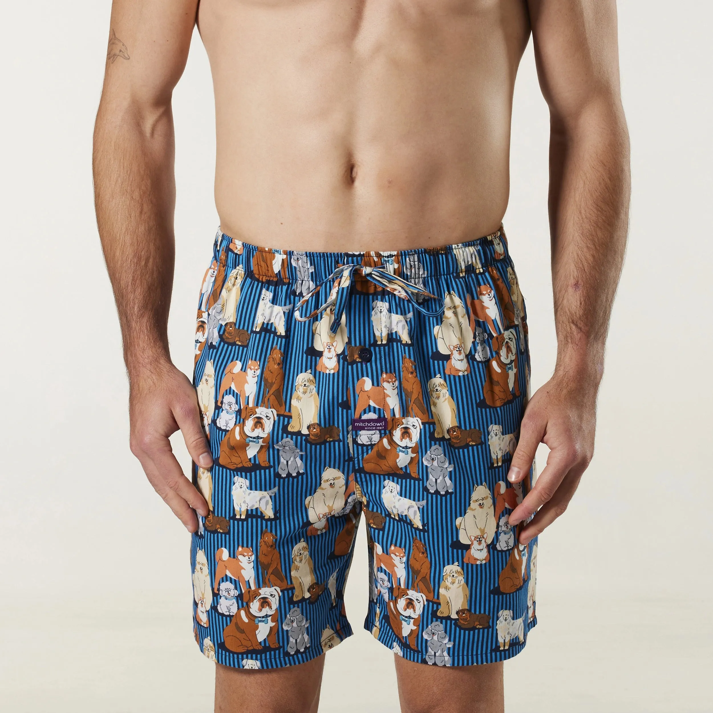 Men's Dog Stripe Cotton Sleep Shorts - Blue