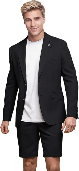 Men's Linen 2 Piece Suit Slim Fit Casual Summer Beach Wedding Shorts Suits Blazer Shorts Set