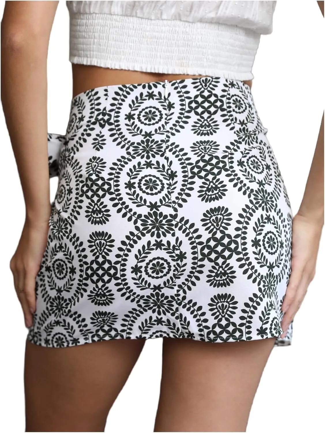 Milumia Women's Summer Boho Wrap Mini Skirt Allover Print High Waisted Knot Side Short Vacation Beach Skirt