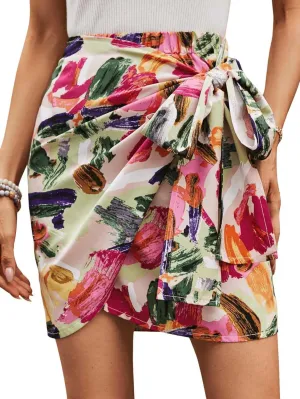 Milumia Women's Summer Boho Wrap Mini Skirt Allover Print High Waisted Knot Side Short Vacation Beach Skirt