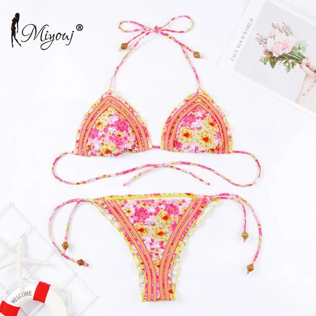Miyouj Sexy Bandeau Bikini Bandage Swimwear Women Solid Swimwear Bathing Suits Rings Bikini Set Hollow Out Biquini Swimwear