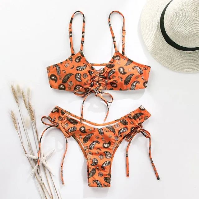 Miyouj Sexy Bandeau Bikini Bandage Swimwear Women Solid Swimwear Bathing Suits Rings Bikini Set Hollow Out Biquini Swimwear