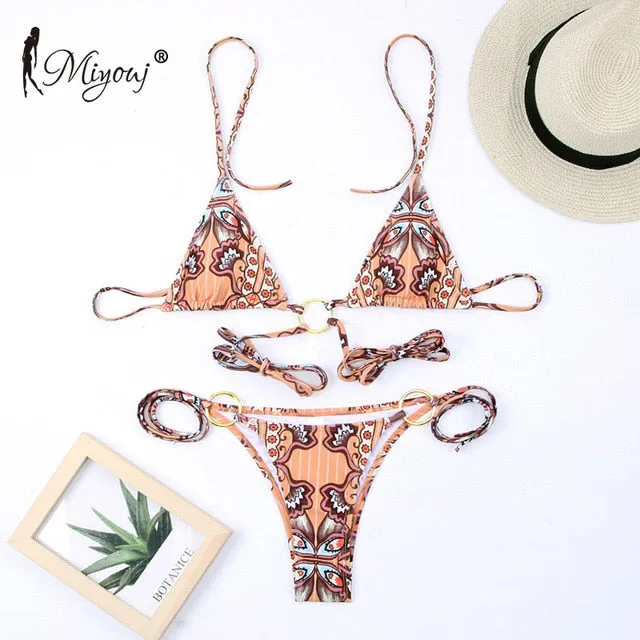 Miyouj Sexy Bandeau Bikini Bandage Swimwear Women Solid Swimwear Bathing Suits Rings Bikini Set Hollow Out Biquini Swimwear