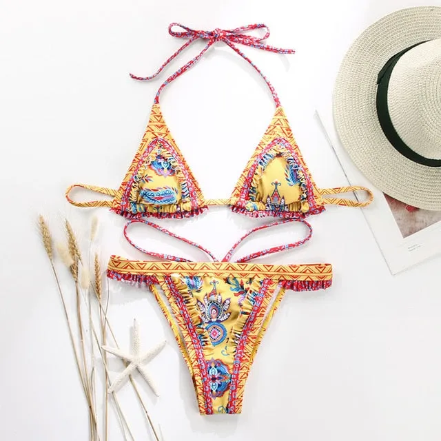 Miyouj Sexy Bandeau Bikini Bandage Swimwear Women Solid Swimwear Bathing Suits Rings Bikini Set Hollow Out Biquini Swimwear