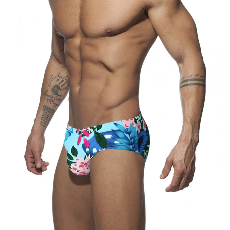 New Low Waist Swimwear Push Pad Swim Briefs Print Men Swimsuit Sexy