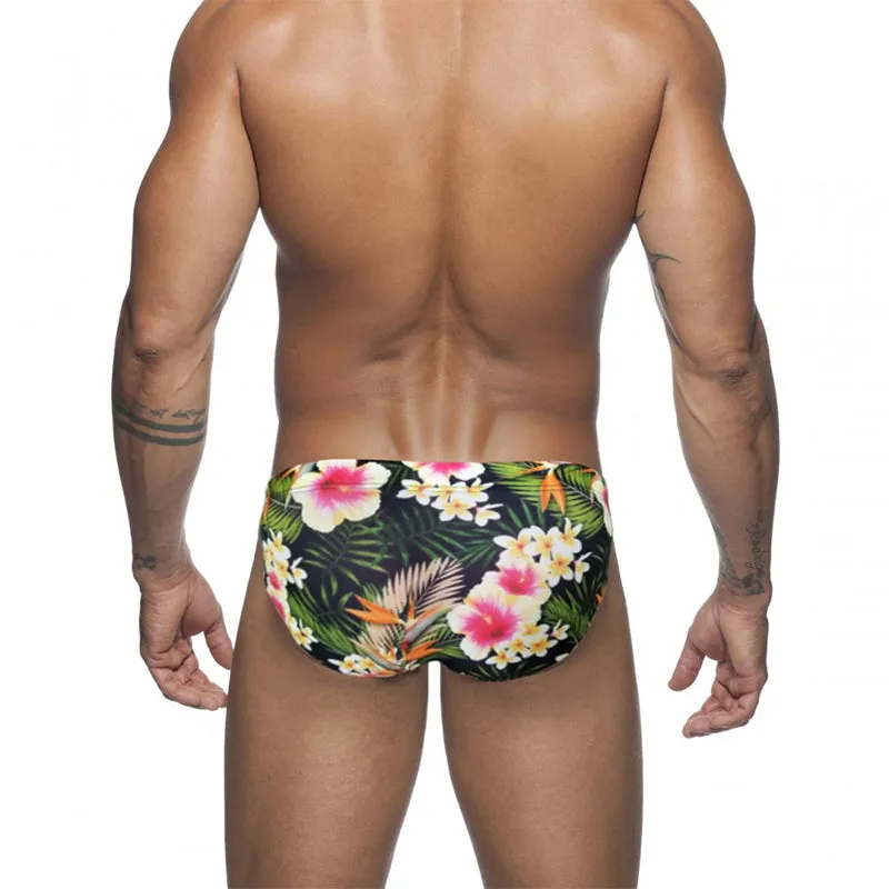 New Low Waist Swimwear Push Pad Swim Briefs Print Men Swimsuit Sexy