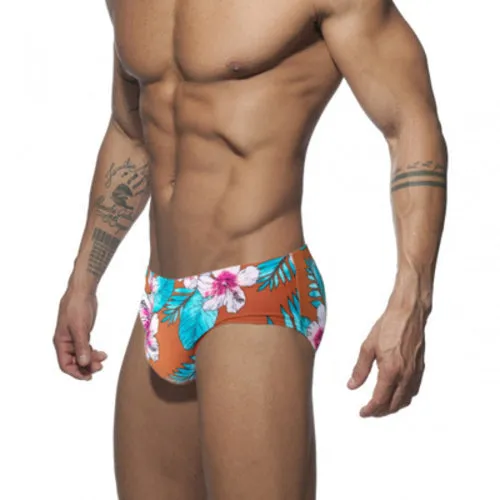 New Low Waist Swimwear Push Pad Swim Briefs Print Men Swimsuit Sexy