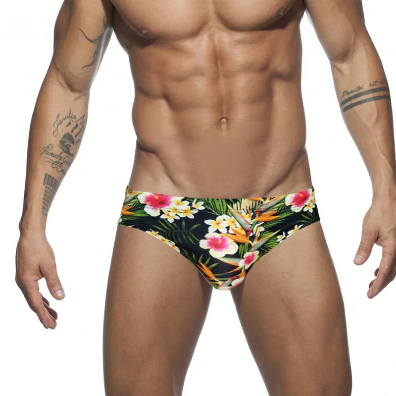 New Low Waist Swimwear Push Pad Swim Briefs Print Men Swimsuit Sexy
