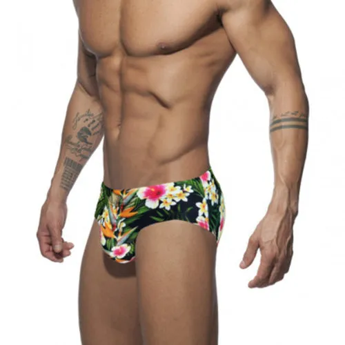 New Low Waist Swimwear Push Pad Swim Briefs Print Men Swimsuit Sexy