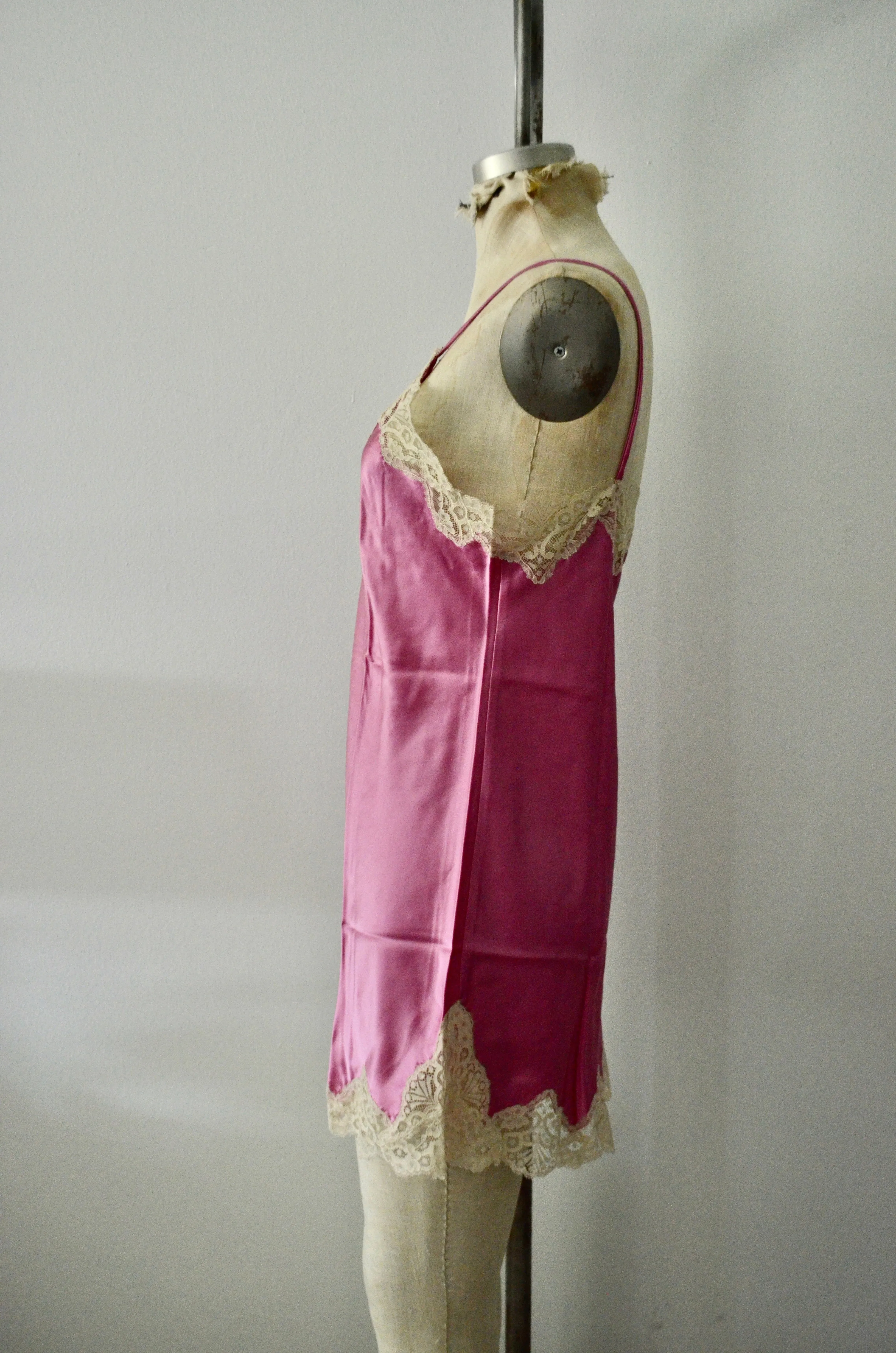 NWT SILK Pink Lace Trim Slip Short Dress M Sleepwear Loungewear