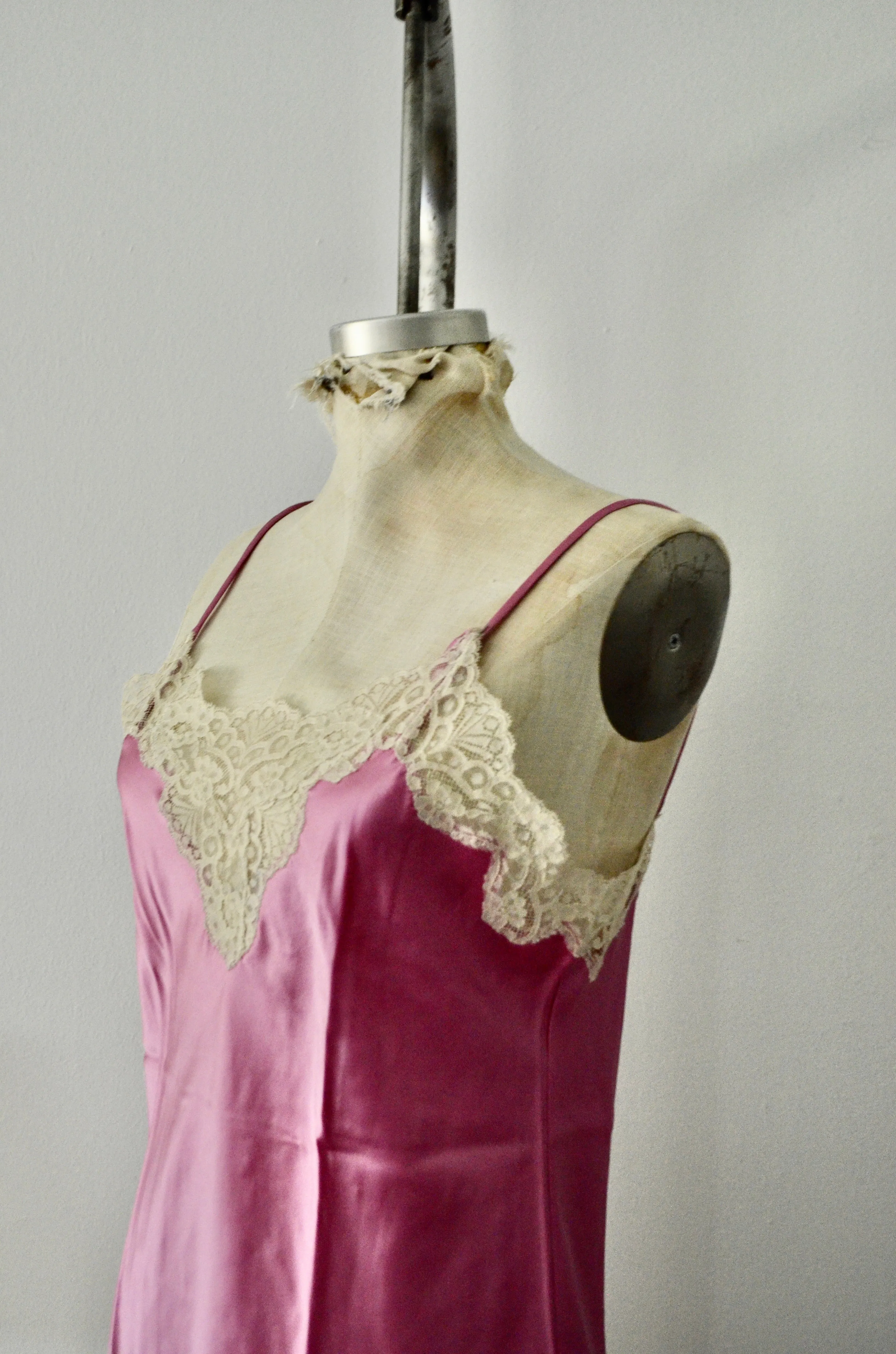 NWT SILK Pink Lace Trim Slip Short Dress M Sleepwear Loungewear