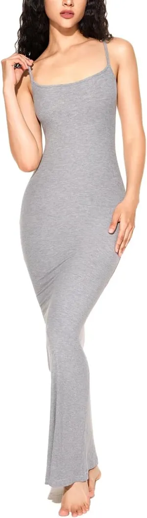 PATTERN HOUR Women's Slip Maxi Dress Long Ribbed Bodycon Dresses Soft Lounge Slipdress for Women