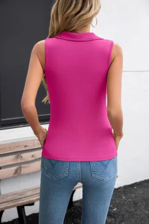 SANDERY Womens Ribbed Tank Top Sleeveless Tops Collared V Neck Polo Shirts Slim Fit Knit Basic Going Out Tops 2025